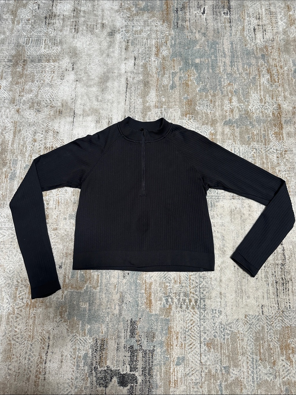 lululemon athletica Black Ribbed Half-Zip Cropped Long Sleeve Top